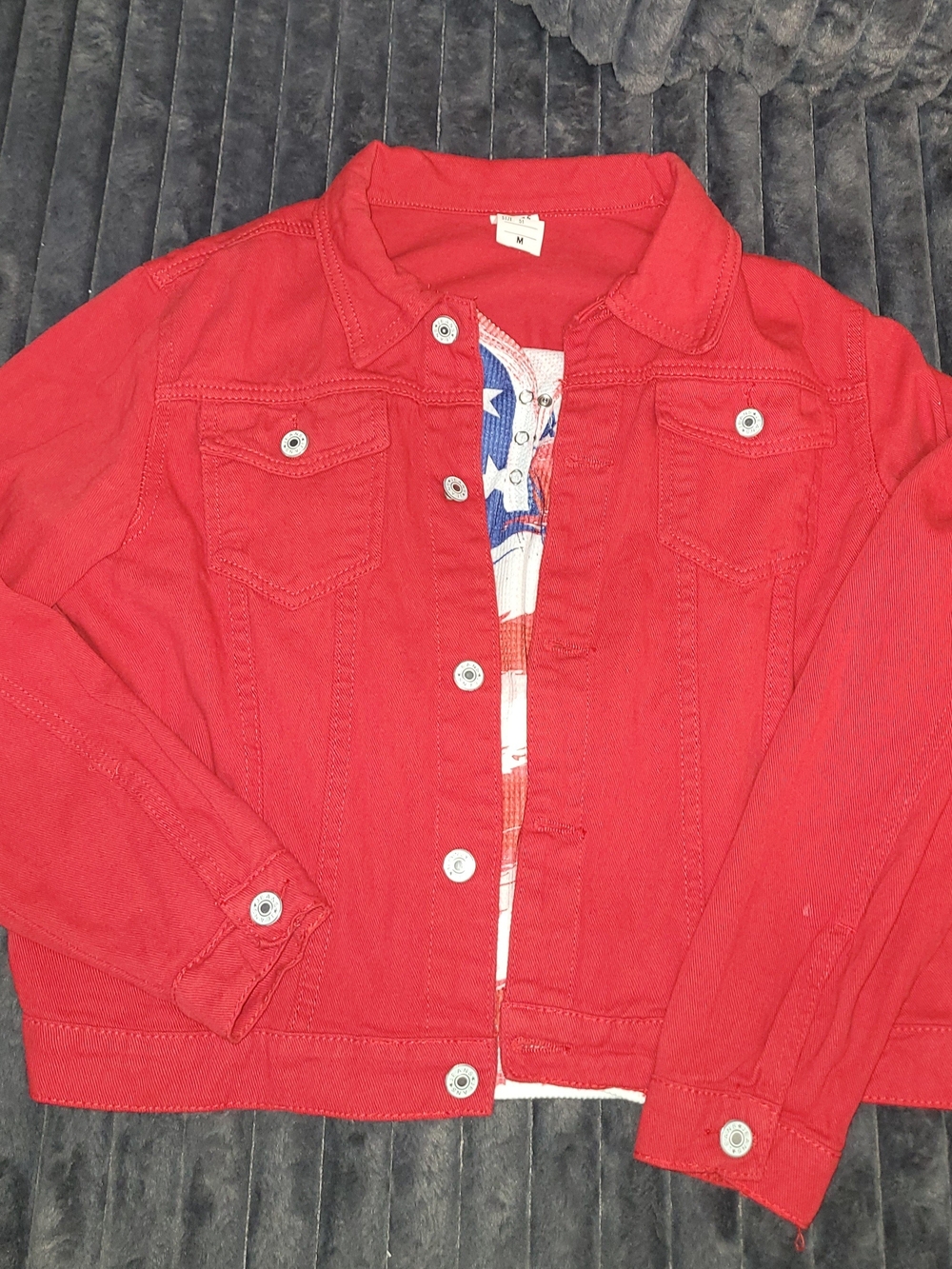 Womens Red Denim Jacket - Classic Button-Up